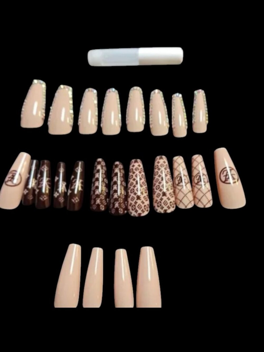 ✨Host Pick Y2K Monogram Press-On Nail Set -Brown/ Nude Luxury  Extra Long Coffin